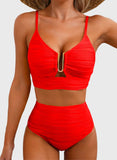 Emoswim - Sommer Zweiteiliges Bikini-Set U-Bügel Cut-Out High Waist Badeanzug - Rot