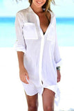 Emoswim - Weißes Langarm Cover-Up mit Taschen
