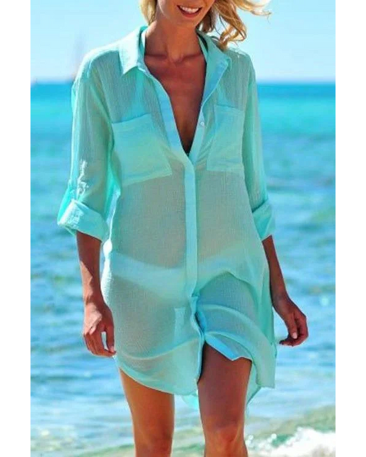 Emoswim - Navy Pocket Long Sleeve Cover Up-Green