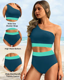 Emoswim - One Shoulder High Waisted Bikini Sets Two Piece Swimsuit Tummy Control-Teal Green