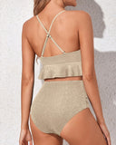Emoswim - Tummy Control Two Piece Bikini Set Deep V Neckline-Champagne