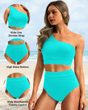 Emoswim - One Shoulder High Waisted Bikini Sets Two Piece Swimsuit Tummy Control-Aqua