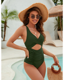 Emoswim - Womens One Piece Swimsuits Push Up Tummy Control Bathing Suits V Neck Cutout Modest Swimwear-Green