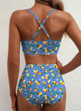 Emoswim - 2026 Sommer Zweiteiliges Bikini-Set U-Bügel Cut-Out High Waist Badeanzug - Marineblau Zitrus