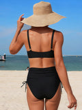 Emoswim - Damen High Waist Bikini-Sets Kordelzug Bauchweg Badeanzüge Criss-Cross Rückenbindung Bademode