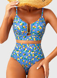 Emoswim - 2026 Sommer Zweiteiliges Bikini-Set U-Bügel Cut-Out High Waist Badeanzug - Marineblau Zitrus