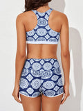 Emoswim - Womens Athletic 3 Piece Tankini Swimsuits with Shorts Swim Tank Tops