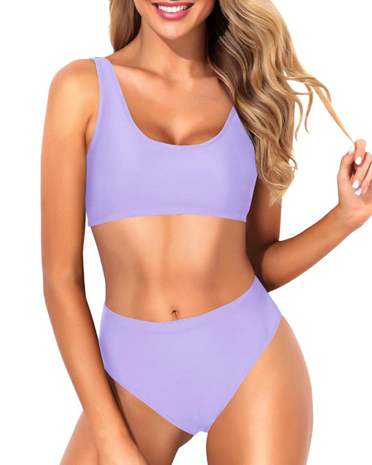 Emoswim - Vintage High Cut Swimsuit High Waisted Bathing Suit Bottoms-Light Purple