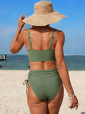 Emoswim - Damen High Waist Bikini-Sets Kordelzug Bauchweg Badeanzüge Criss-Cross Rückenbindung Bademode