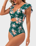 Emoswim - Badeanzug mit Rüschenärmeln Cut-Out Gerafft