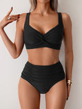 Emoswim - Damen High Waist Bikini-Sets Twist-Front Zweiteiliger Badeanzug Gerafft Bauchweg Bademode
