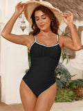 Emoswim - Damen Badeanzug, Gerafft Bauchweg Volle Abdeckung, Colorblock Muschelstich Bedeckende Bademode