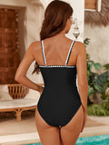 Emoswim - Damen Badeanzug, Gerafft Bauchweg Volle Abdeckung, Colorblock Muschelstich Bedeckende Bademode