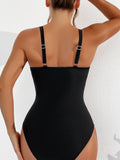 Emoswim - Damen Große Größen Badeanzug V-Ausschnitt Transparentes Mesh Bauchweg Bademode