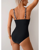 Emoswim - Women One Piece Swimsuit Ruched Tummy Control Bathing Suit Slimming Color Block Swim Suit Swimwear-Lepoard