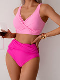 Emoswim - Damen High Waist Bikini-Sets Einfarbig Plissiert 2-teilige Badeanzüge Sexy Strand-Sets mit herausnehmbaren Pads