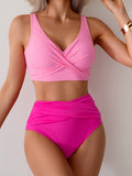 Emoswim - Damen High Waist Bikini-Sets Einfarbig Plissiert 2-teilige Badeanzüge Sexy Strand-Sets mit herausnehmbaren Pads