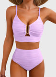 Emoswim - 2026 Summer Two Piece Bikini Set U-Wire Cutout High Waisted Swimsuit-Purple