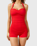 Emoswim - Hard Padded Push Up Bra Swimsuits Shorts Boyleg-Red