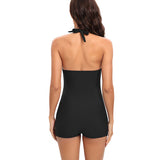 Emoswim - Retro Bathing Suit Halter Swimwear Shorts Boyleg-Black