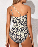 Emoswim - One Shoulder One Piece Swimsuit for Women Tummy Control Bathing Suits-Leopard