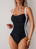 Emoswim - Damen Badeanzug Gerafft Bauchweg Bademode Schlankmachender Colorblock Badeanzug