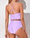 Emoswim - Tummy Control Two Piece Bikini Set Deep V Neckline-Purple