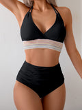 Emoswim - Zweiteiliges High Waist Bikini-Set Bauchweg Colorblock Träger-Bademode