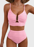 Emoswim - Sommer Zweiteiliges Bikini-Set U-Bügel Cut-Out High Waist Badeanzug - Hellpink