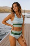 Emoswim - Himmelblaues Colorblock Cut-Back Bikini-Set