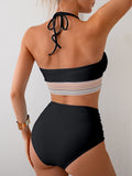 Emoswim - Zweiteiliges High Waist Bikini-Set Bauchweg Colorblock Träger-Bademode