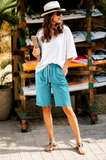Emoswim - Damen Knielange Casual Baumwoll-Bermudashorts mit elastischem Bund und Kordelzug