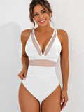 Emoswim - Damen Große Größen Badeanzug V-Ausschnitt Transparentes Mesh Bauchweg Bademode