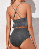 Emoswim - Women Two Piece Swimsuits High Waisted Bikini Set Ruffle Flounce Tummy Control Bottoms Bathing Suit