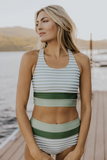 Emoswim - Striped Zipper Back Chic Bikini Set