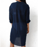 Emoswim - Navy Pocket Long Sleeve Cover Up-Navy