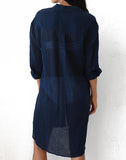 Emoswim - Marineblaues Langarm Cover-Up mit Taschen
