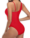 Emoswim - Tummy Control Mesh One Piece Swimsuit For Curvy Women-Red