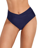 Emoswim - Cheeky High Waisted Bikini Bottoms For Women's Swimwear-Navy Blue