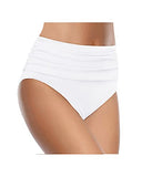 Emoswim - High Waisted Ruched Swim Shorts Women's Tummy Control Bikini Bottom-White