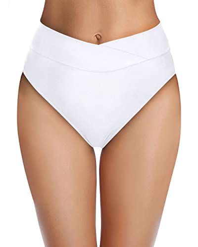 Emoswim - Women's Cheeky High Waisted V Cut Bikini Bottoms-White