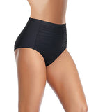 Emoswim - Women's Ruched Bathing Suit Bottom High Waisted Bikini Bottoms-Black