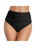 Emoswim - Tummy Control High Waisted Ruched Swim Shorts Bikini Bottom-Black