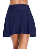 Emoswim - Breathable Black Pleated High Waisted Swim Skirt-Navy Blue