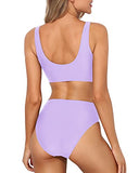 Emoswim - Vintage High Cut Swimsuit High Waisted Bathing Suit Bottoms-Light Purple