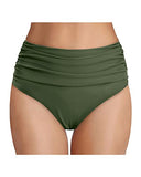 Emoswim - High Waisted Ruched Swim Shorts Tummy Control Bikini Bottom-Army Green