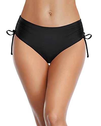 Emoswim - Womens Adjustable Bathing Suit Swimsuit Cheeky Swim Bottom Side Tie Bikini Bottom-Black