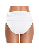 Emoswim - High Waisted Ruched Swim Shorts Women's Tummy Control Bikini Bottom-White