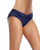 Emoswim - Twist Band Bikini Bottom V Cut Full Coverage Bathing Suit Bottoms-Navy Blue