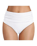 Emoswim - High Waisted Ruched Swim Shorts Women's Tummy Control Bikini Bottom-White